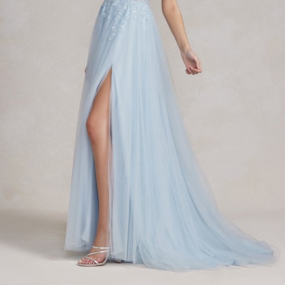 NEW FLOOR LENGTH DRESS WITH ELEGANT SLIT ON THE SKIRT & FLORAL PATTERNS NX J1089 - Picture 4 of 7